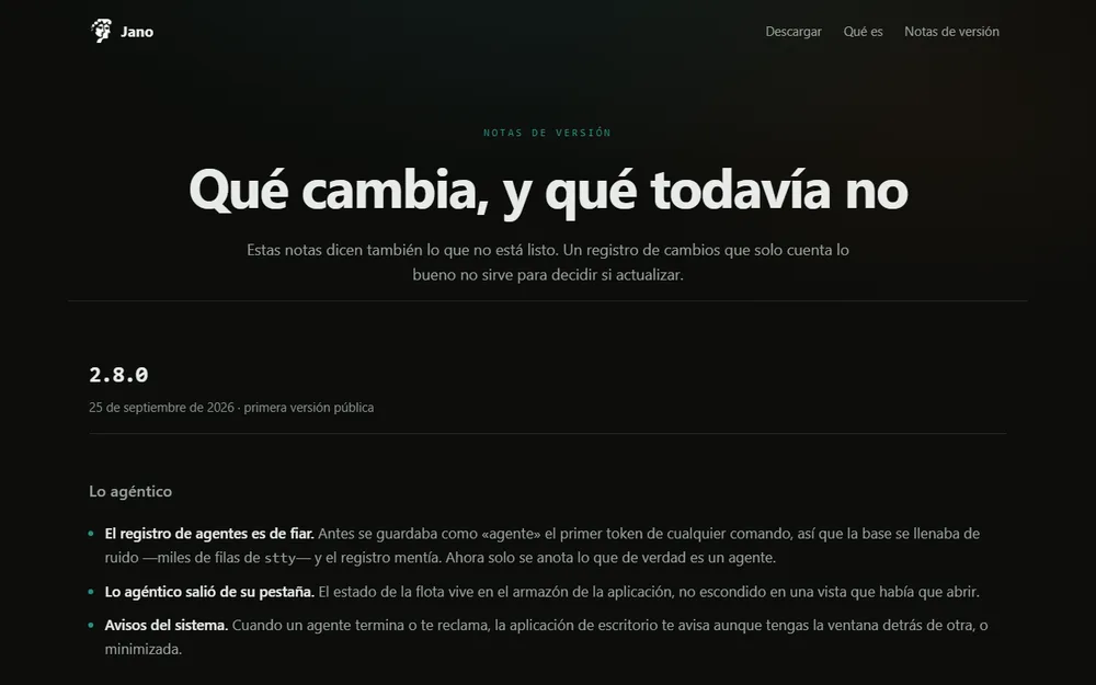 Notas de versión de Jano en el navegador
